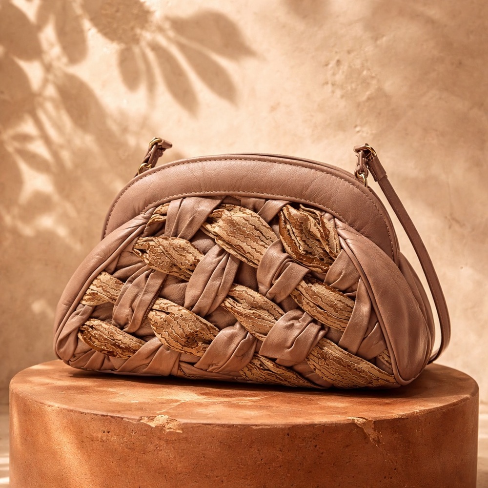 Vintage 80’s Dimitri Womens Shoulder & Clutch Bag Light Brown